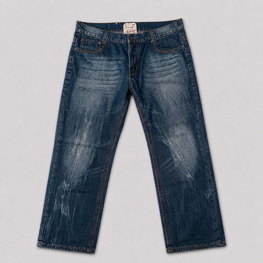 Brooklyn Xpress Mens 36x30 Blue Distressed Straight Leg Denim Jeans Dark Wash